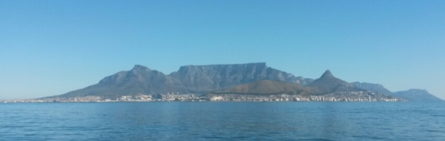 Table Mountain viewed from the sea. Bon Voyage, Cape Town! 