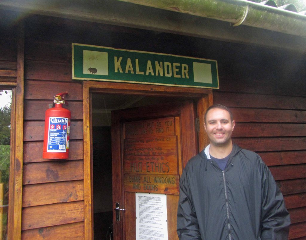 Jackie in front of Kalander Hut. 