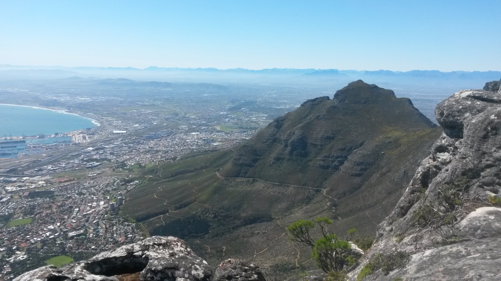 Table Mountain, sloping down to the city of Cape Town below. 
