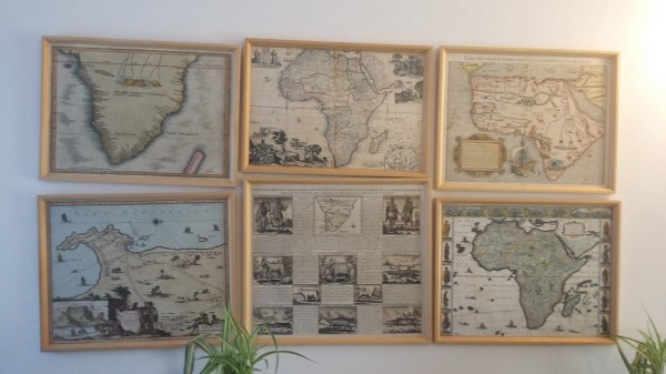 Several old maps of Africa on display. I love when maps are used as decoration!