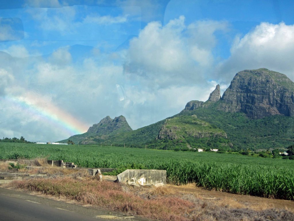 Rainbow meets mountains. 