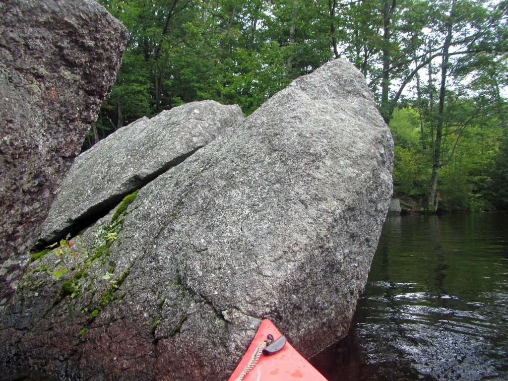 Angular erratic boulders. Note the front of my kayak for scale. 