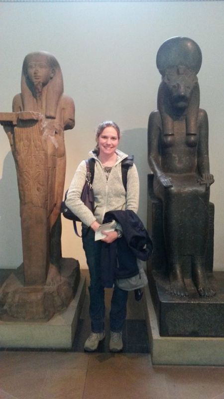 Posing with some Egyptian artefacts at The British Museum. 