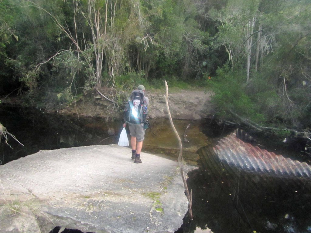 There is a jeep track leading up the Kalander Hut, but it has collapsed / washed out at this stream. However, hikers can still make it through to the hike! We took our shoes off and waded in the water, which was up to about  my knees at its deepest. 