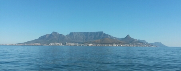 Cape Town's beautiful Table Mountain, viewed from the sea. 